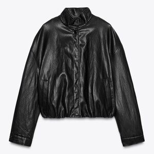 Zara black high collar faux leather bomber jacket NWT